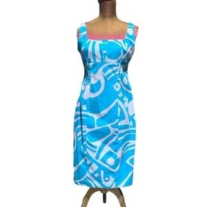 Calvin Klein Bright Aqua Blue & White Printed Dress Size 6